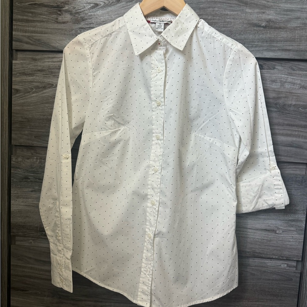 Dalia Collection White Polka Dot Women’s Shirt XS